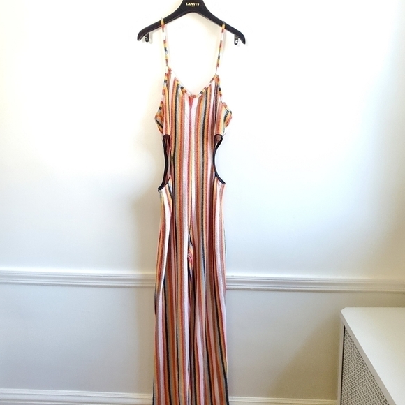 Zara Crochet Terrycloth Vertical Striped Cutout Blogger Fave Jumpsuit New Large - Picture 10 of 16